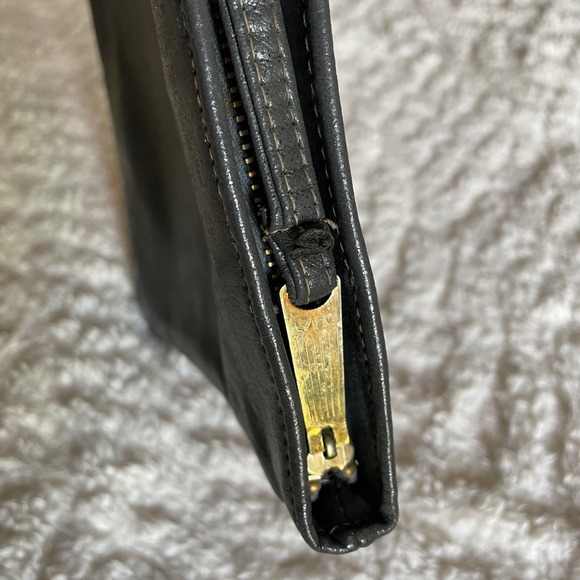 DOVE dark gray Leather Wristlet Clutch Bag Double o-ring zip 1960s 70s vintage